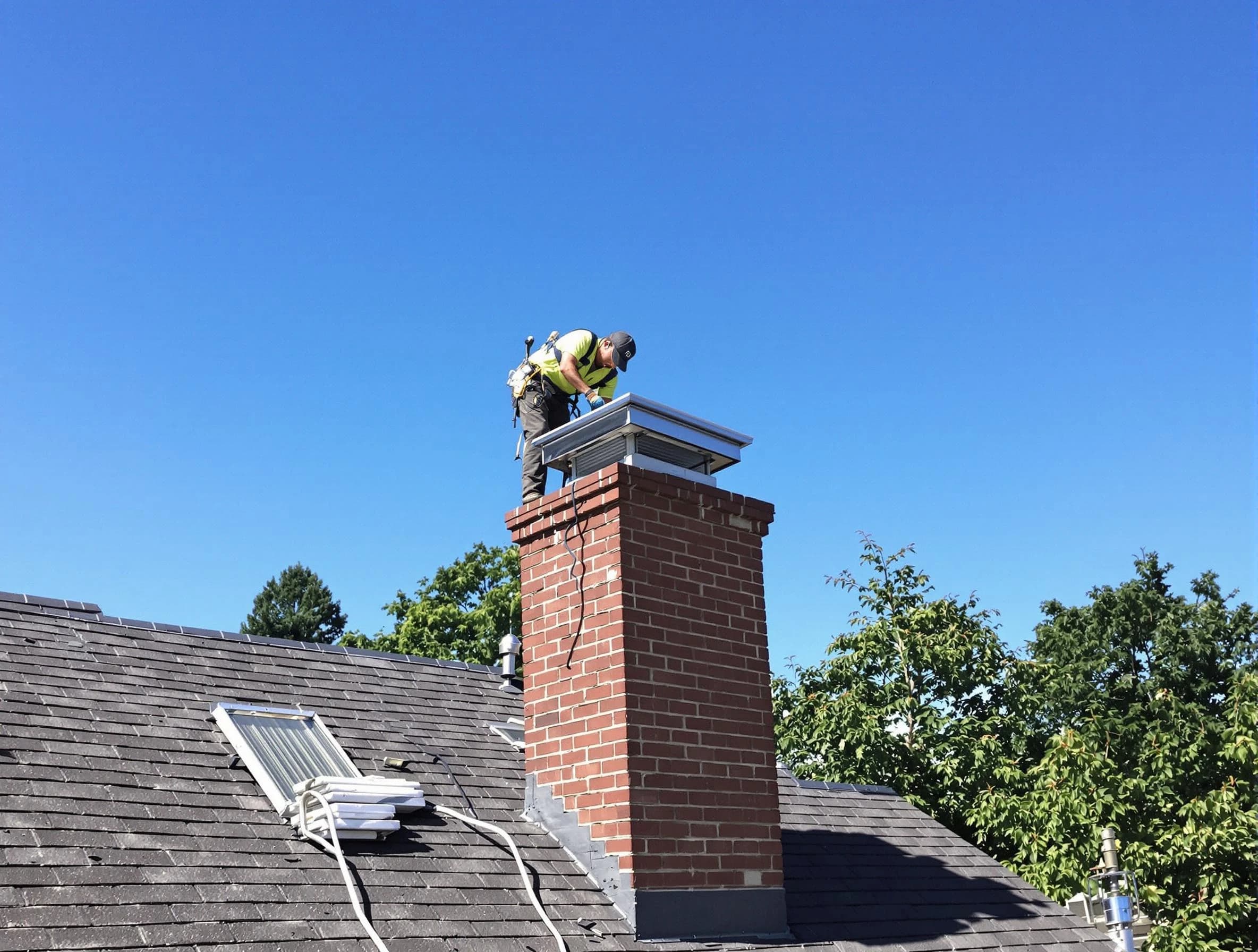 Centerville Chimney Sweep technician measuring a chimney cap in Centerville, TN