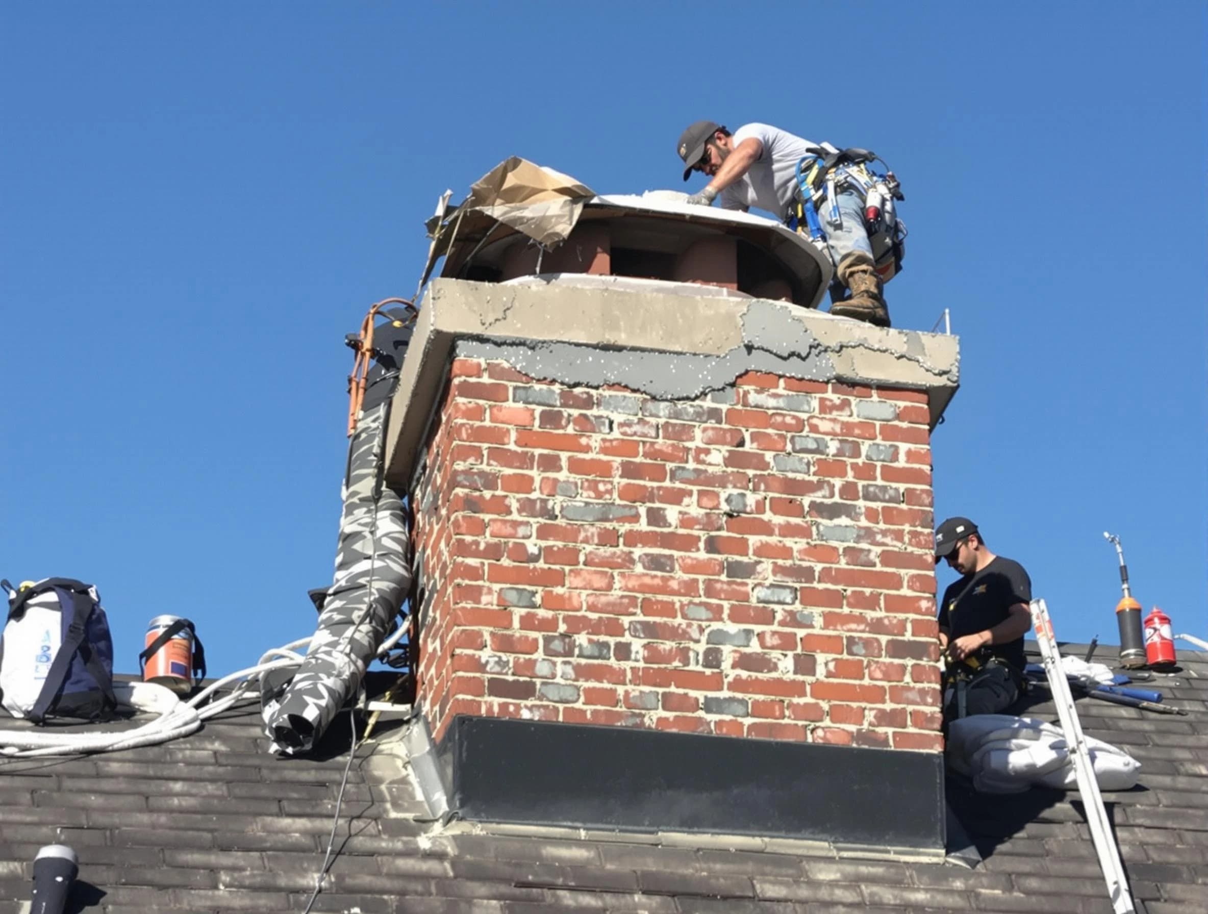 Centerville Chimney Sweep installing a custom chimney crown in Centerville, TN