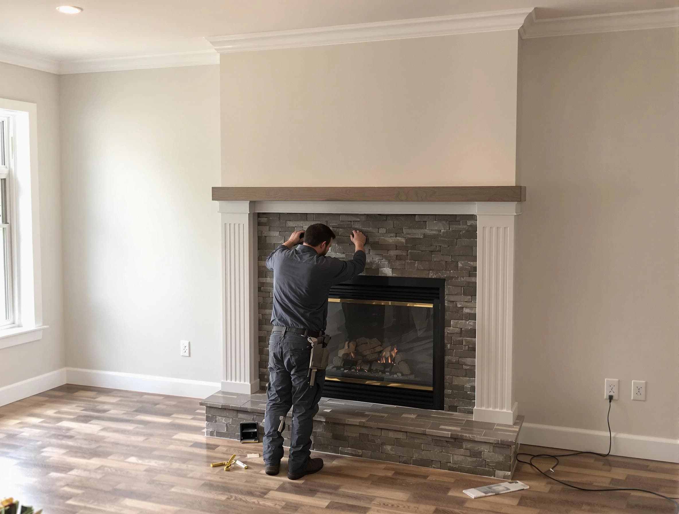 Centerville Chimney Sweep finishing a custom fireplace install in Centerville, TN