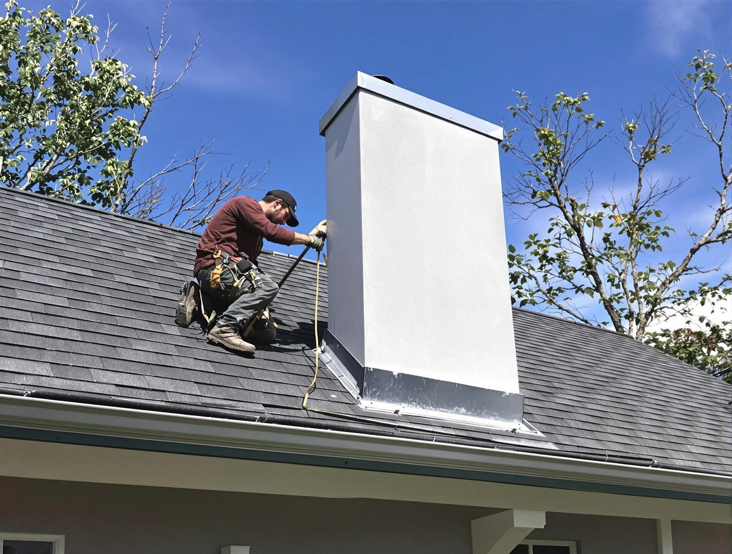 Centerville Chimney Sweep team member finishing chimney construction in Centerville, TN